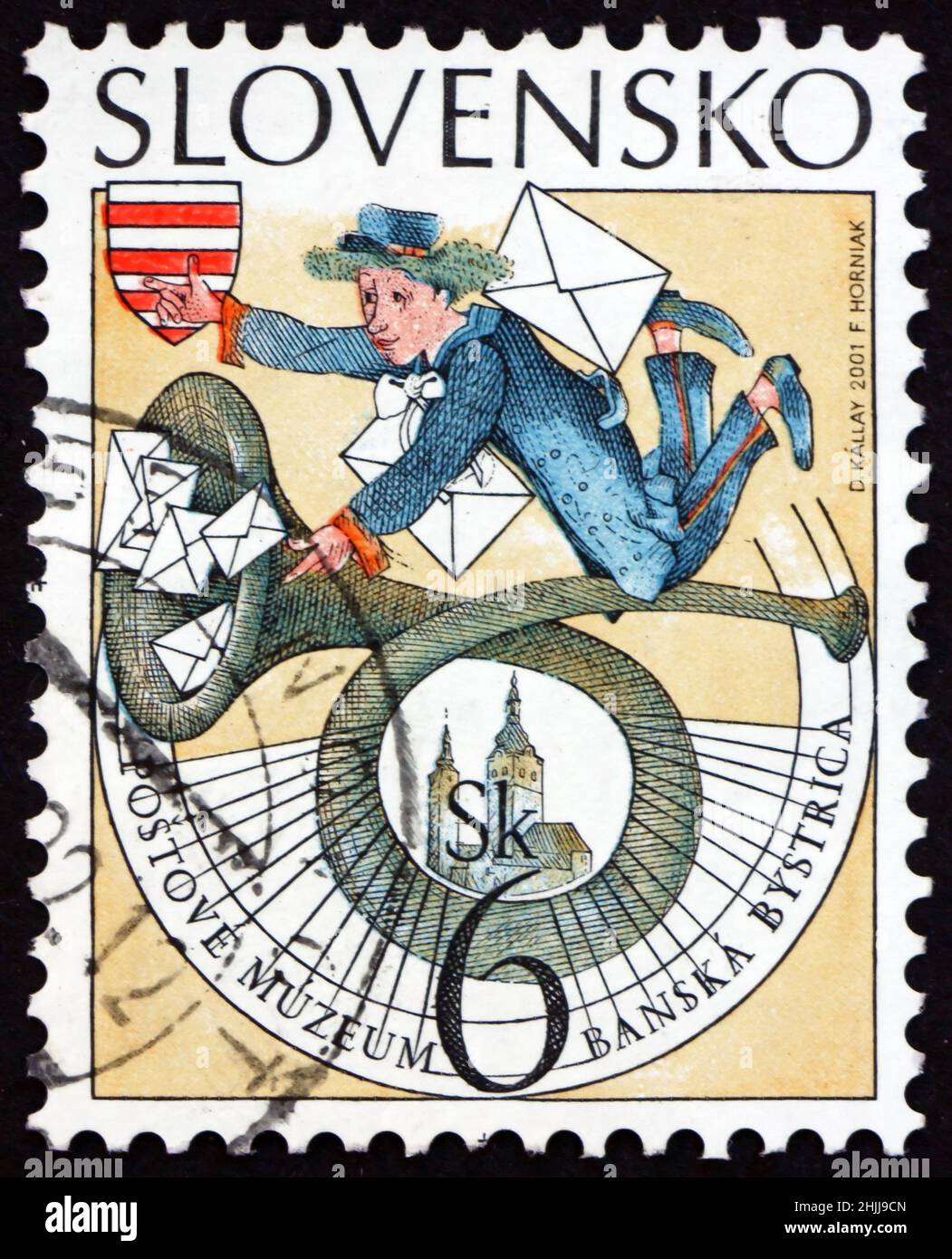 SLOWAKEI - UM 2001: Eine in der Slowakei gedruckte Briefmarke, die dem Postmuseum Banska Bystrica gewidmet ist, um 2001 Stockfoto