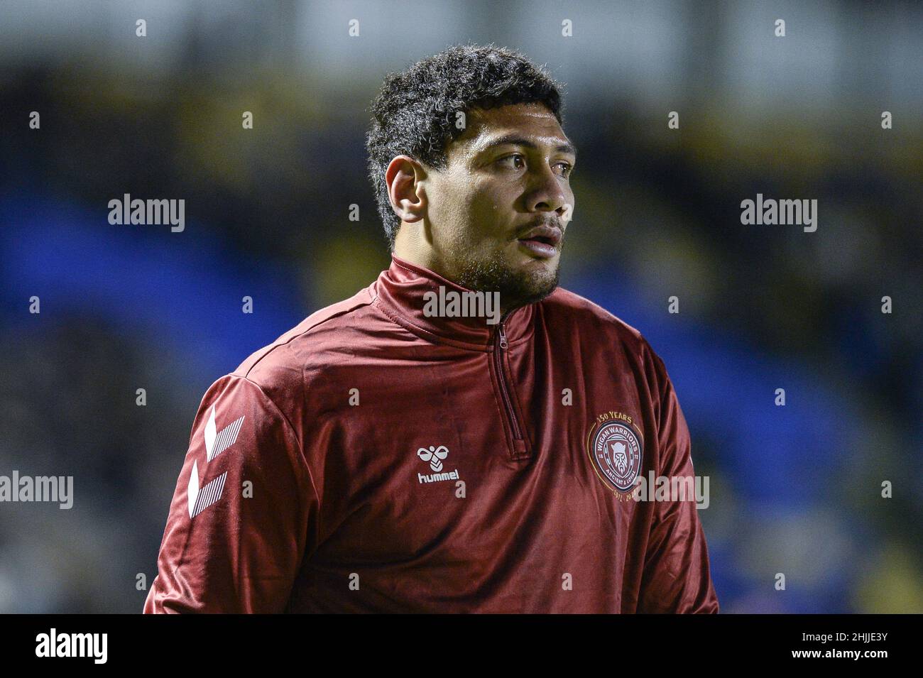 Warrington, England - 29. Januar 2022 - während der Rugby League im Halliwell Jones Stadium, Warrington, Großbritannien, spielte der freundliche Warrington Wolves gegen Wigan Warriors von Betfred Super League ein Stockfoto