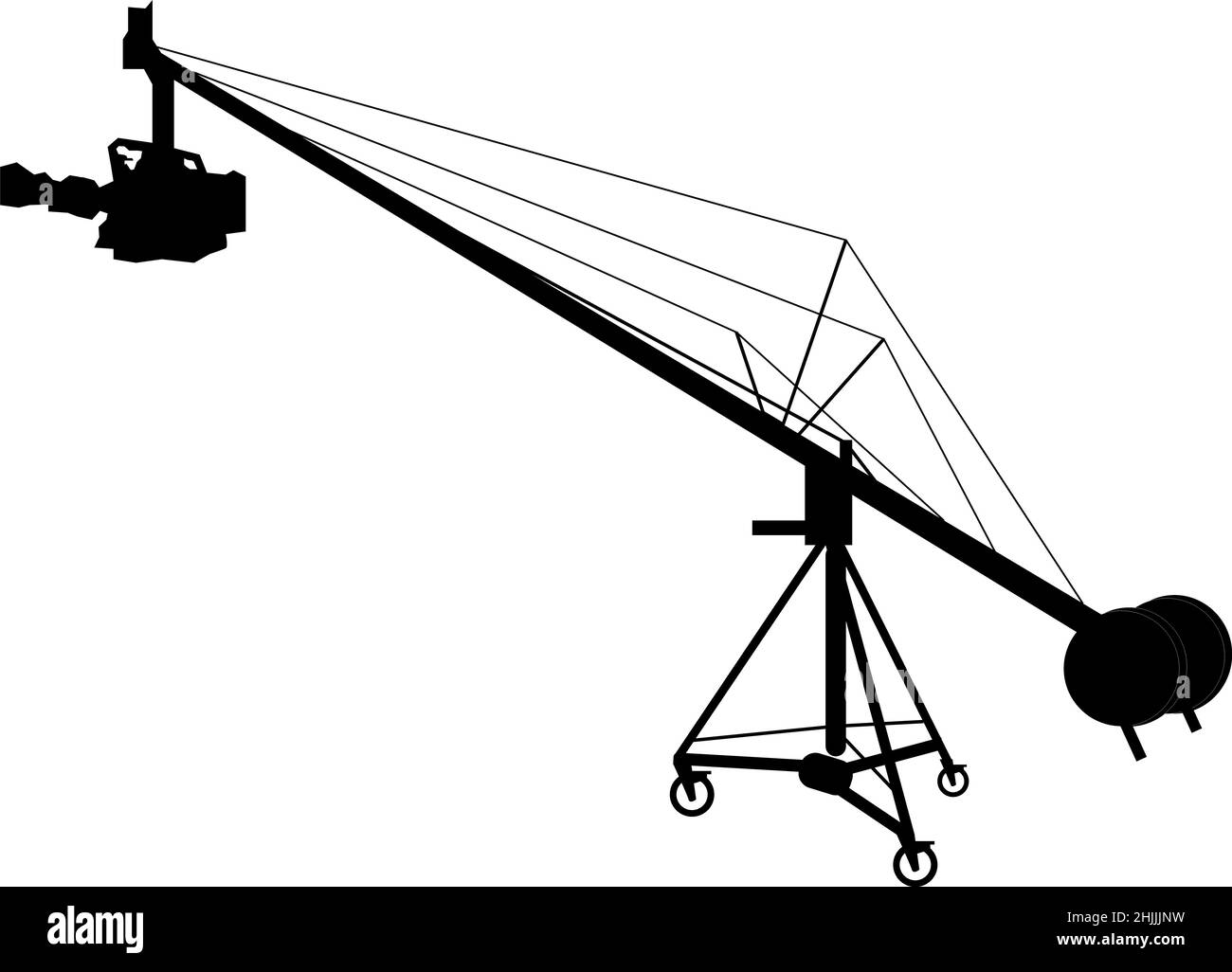Kamerakran-Symbol auf weißem Hintergrund. Drohne-Symbol. Video-Film Kamera beweglichen Kran Zeichen. Ziel-Post-Symbol. Flacher Stil. Stockfoto