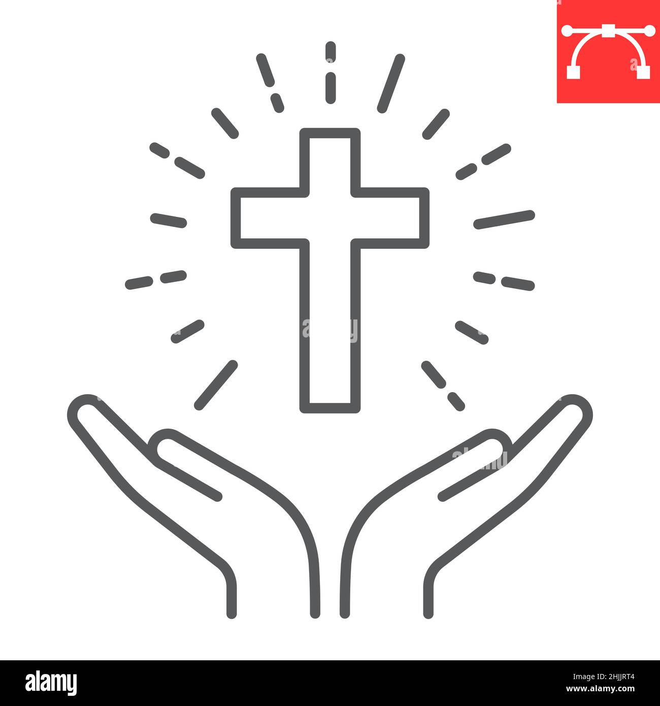 Betende Hände halten Kreuz-Symbol, christian und Gebet, Hände halten Kreuz-Vektor-Symbol, Vektorgrafiken, editierbare Kontur Umriss Zeichen, eps 10. Stock Vektor
