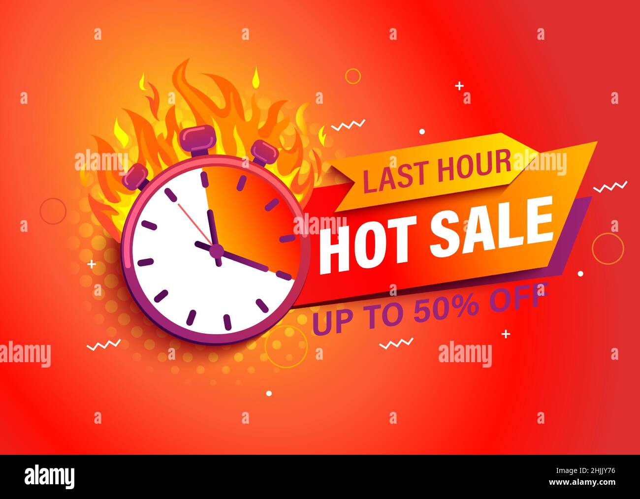 Last-Hour-Angebot, heißer Verkauf helles Banner. Stock Vektor