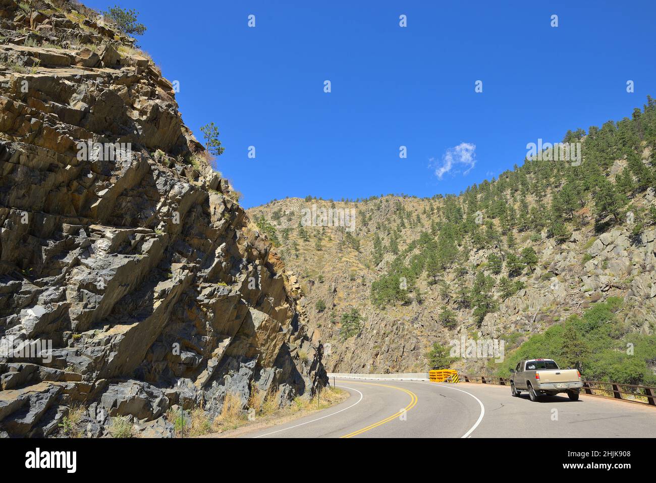 Fahren Sie auf dem Highway 36 von Fort collins nach Estes Park, Colorado, CO Stockfoto