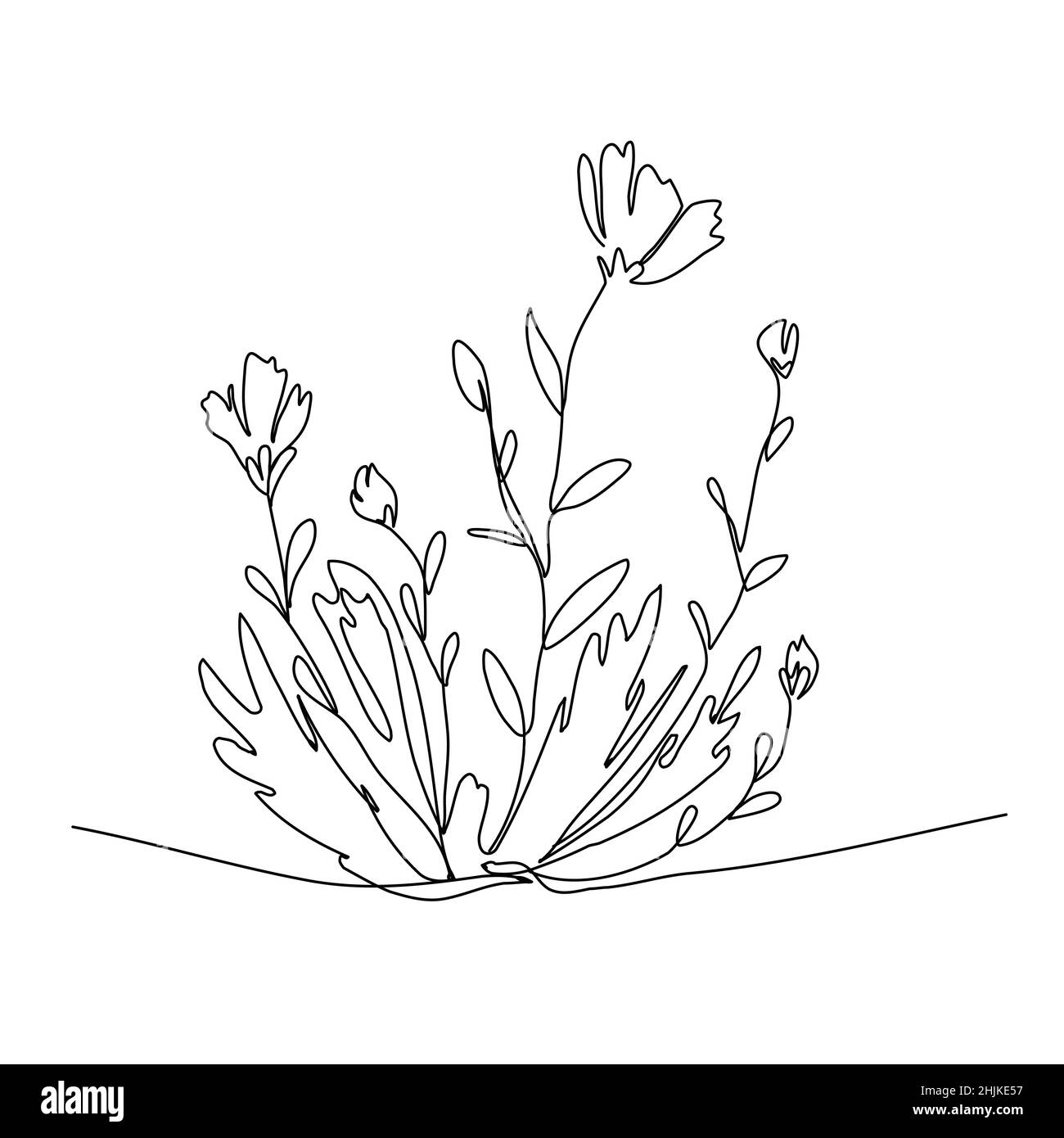 Blumen in einer Linie. Minimalistische Konturzeichnung. Einzeiliges Bildmaterial Stock Vektor