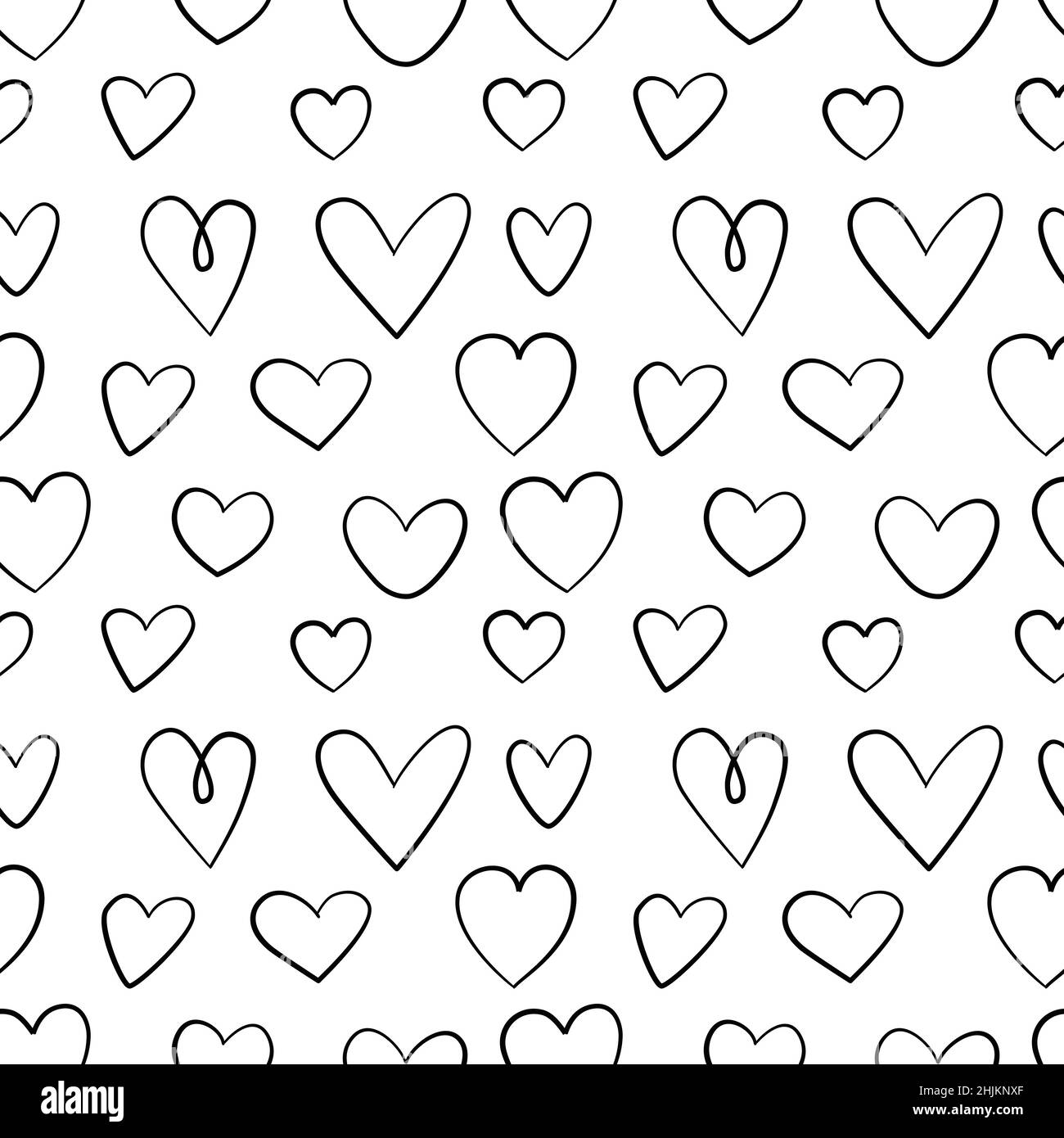Herzen nahtloses Muster, Polka Punkt mit Herzen, Freihand Liebe Symbol Illustrationen auf weißem Hintergrund. Stock Vektor