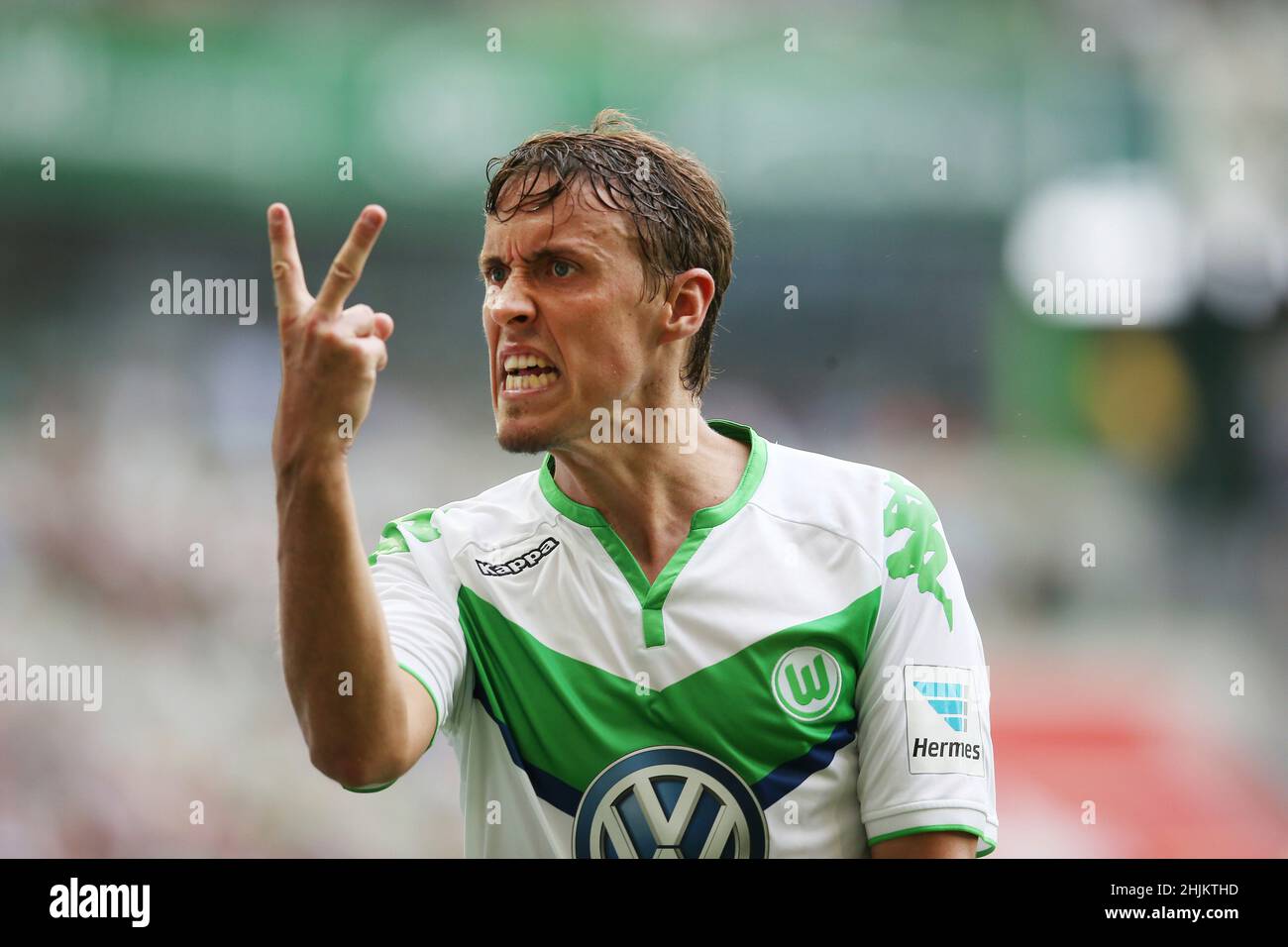 Wolfsburg, Deutschland. 16th Aug, 2015. firo : 08/16/2015, Fuvuball, 1st Bundesliga, Saison 2015/2016, VfL Wolfsburg - Eintracht Frankfurt 2: 1 Max KRUSE, Wolfsburg, Gesture Credit: dpa/Alamy Live News Stockfoto