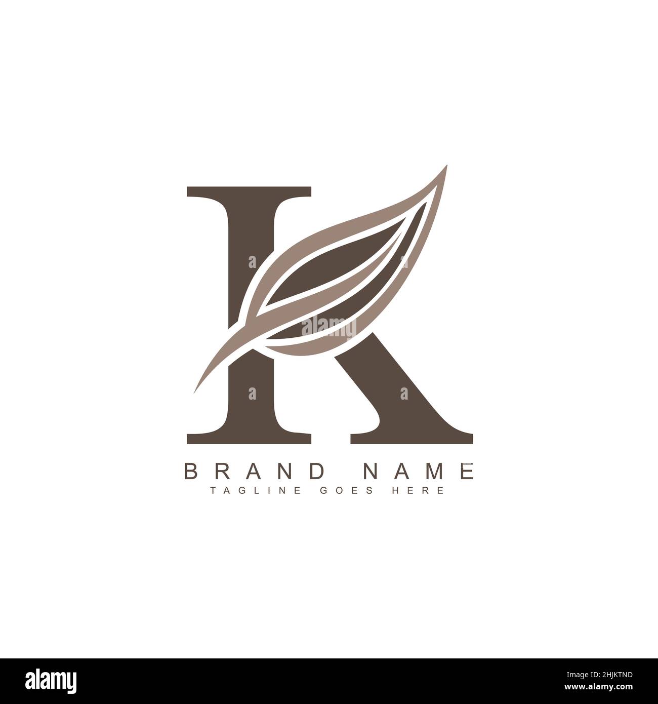 K Letter Leaf Logo - Organisches Logo für den Anfangsbuchstaben K - Monogramm Vektor Logo Vorlage für Firmennamen Initialen Stock Vektor