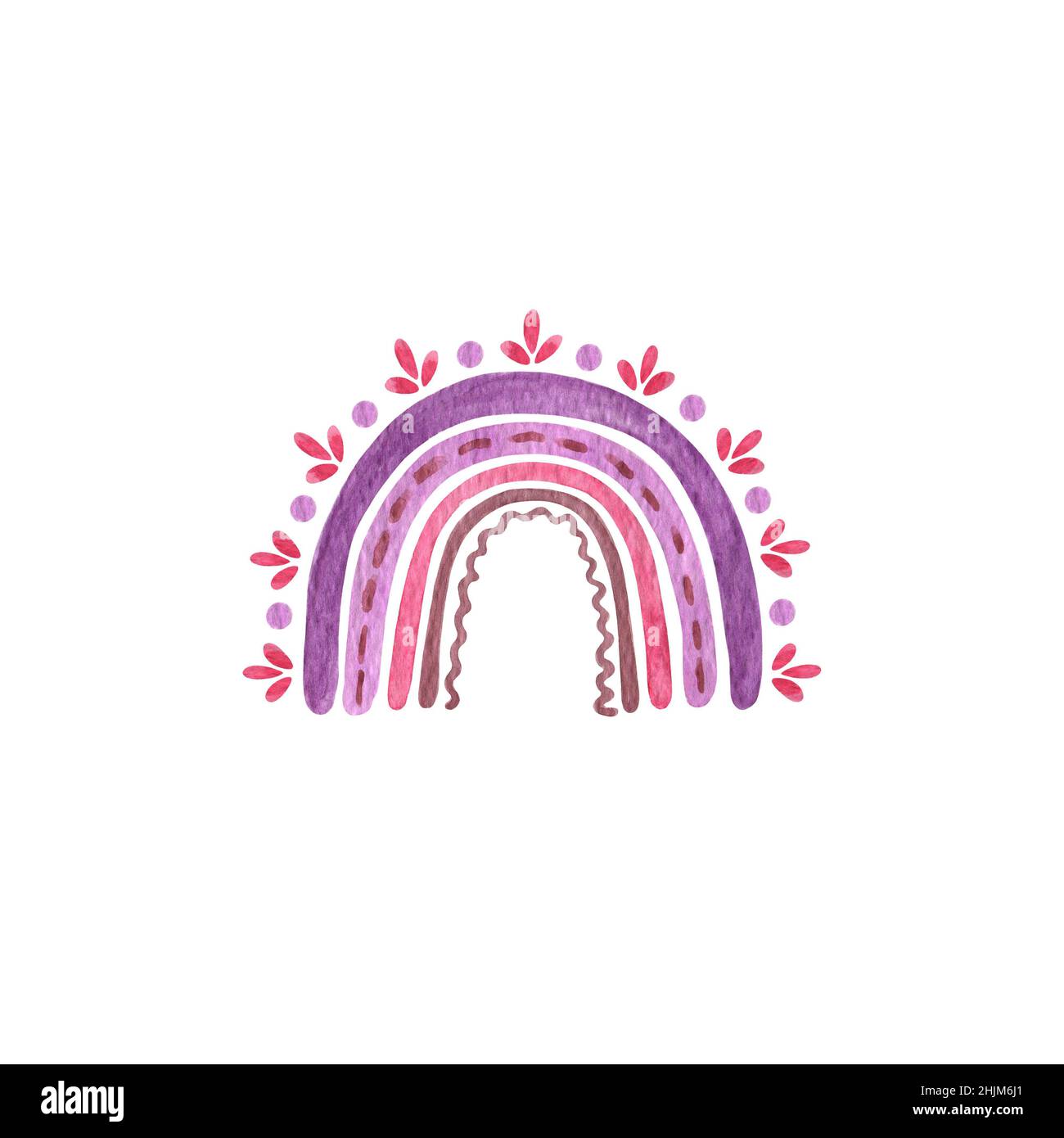 Rosa, violette Regenbogen niedlichen Kindergarten Aquarell einfache Illustration in Hand gezeichnet Stil, trendige Kinder Ornament für Babydusche, Kindergarten Dekor, Party, Karten, Einladungen, papierkunst, positives Design Stockfoto