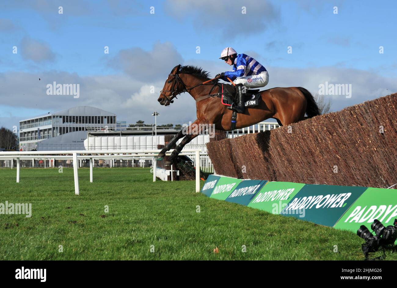 Rennen auf der Cheltenham Racecourse, Prestbury Park am Festival Trials Day im Januar vor dem Cheltenham Gold Cup Festival im März. Rennen drei, 1. Stockfoto