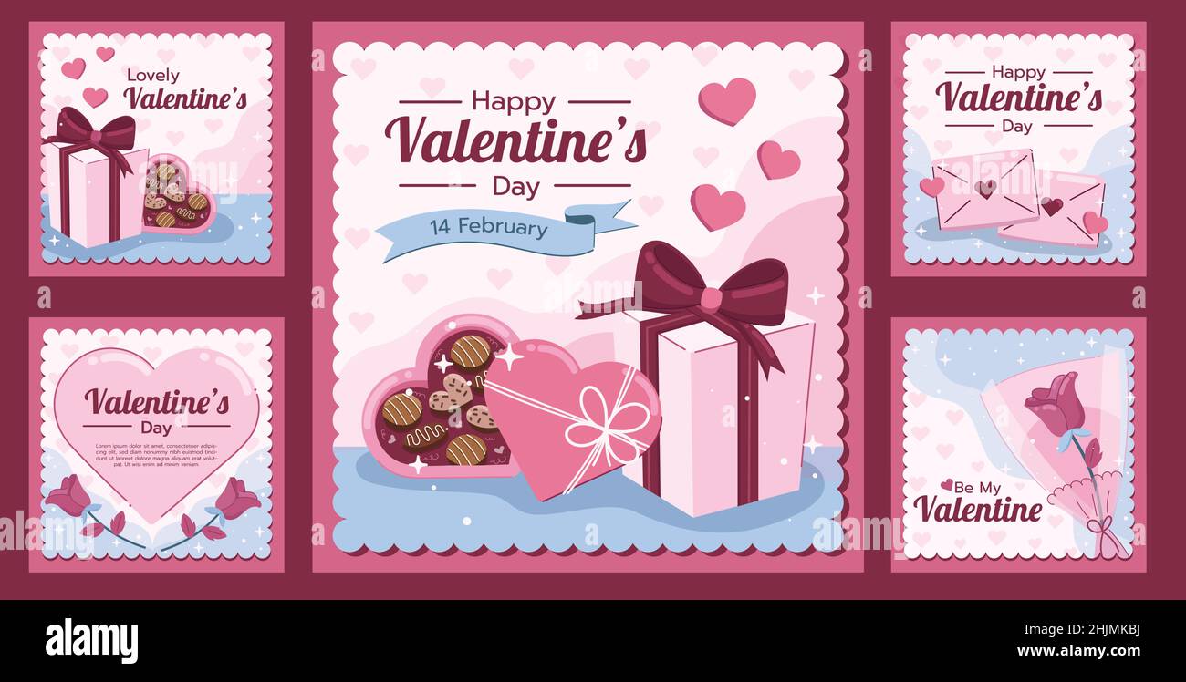 Wohnung valentinstag instagram Beiträge Kollektion Design Vektor Illustration Design Vektor Illustration Stock Vektor
