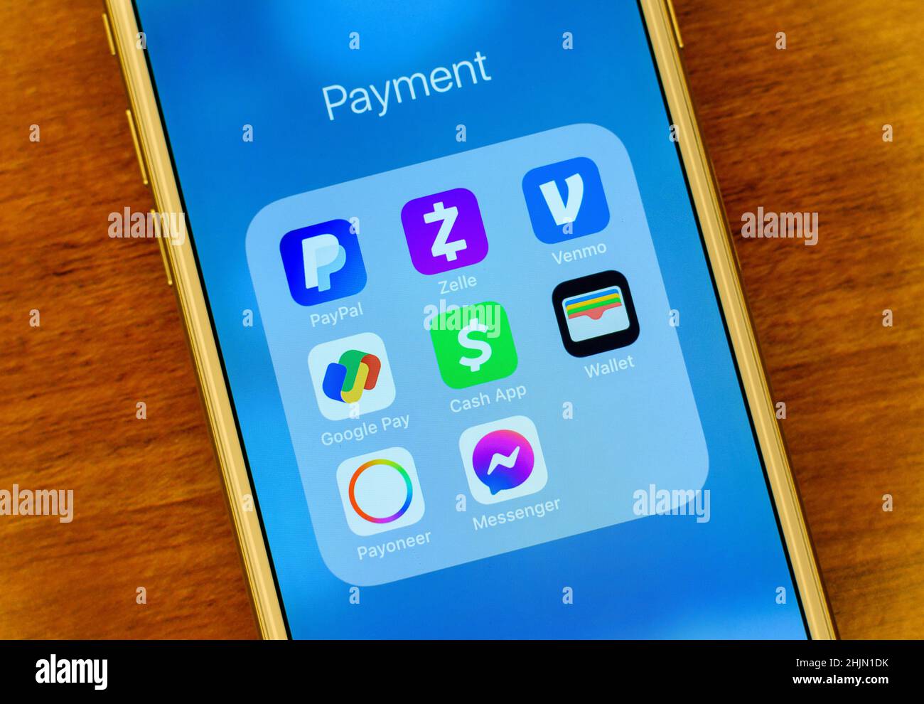 Peer-to-Peer Payment Apps PayPal, Zelle, Venmo, Google Pay, Square Cash App, Apple Wallet, Payoneer, Facebook Messenger - San Jose, Kalifornien, USA - Stockfoto