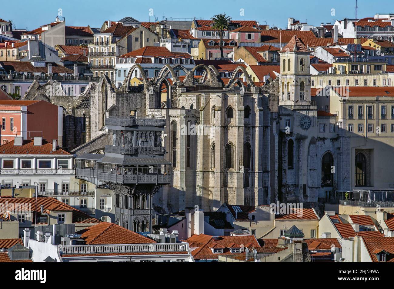 Convento do Carmo, Elevador Santa Justa Luftaufnahme, Lissabon, Portugal Stockfoto