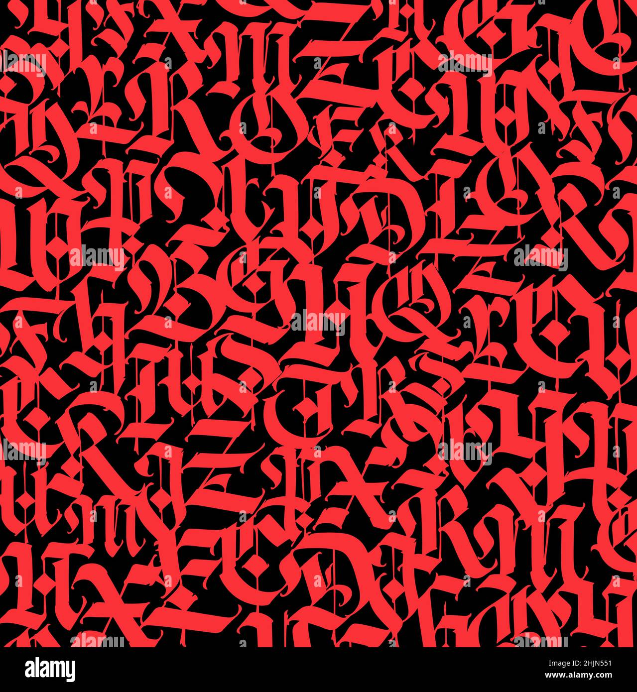 Muster, Ornament im gotischen Stil. Vektor. Alphabet. Kalligraphie und Schriftzüge. Mittelalterliche lateinische Buchstaben. Grafische Elemente für die Corporate ID Stock Vektor