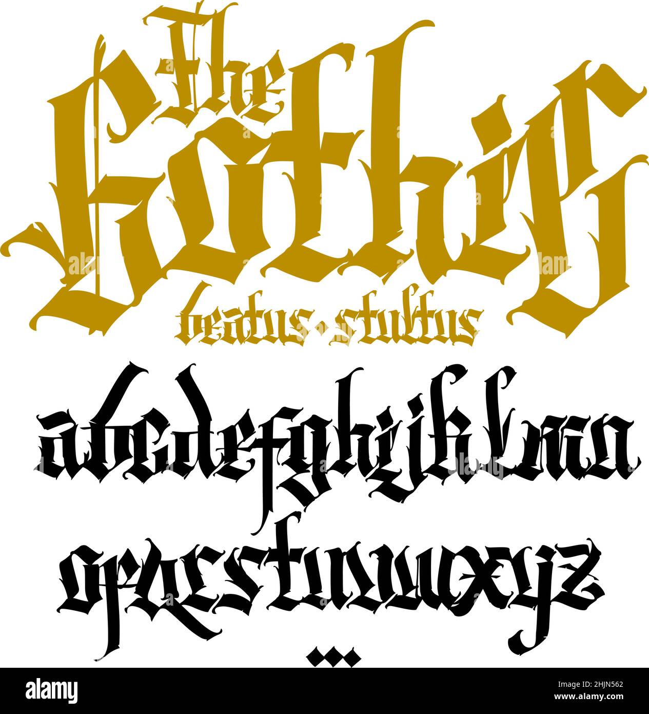 Gothic, englisches Alphabet. Vektor. Mittelalterliche lateinische trendige Buchstaben. Zeichen ...