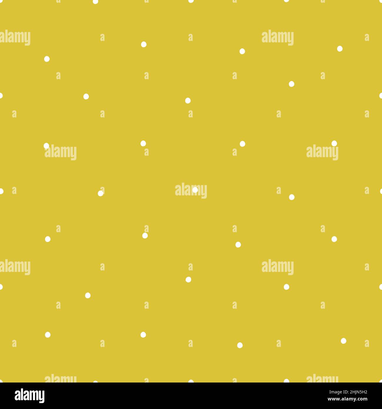 Vektor nahtloses Muster mit flachen Elementen für Weihnachten und Neujahr. Weiße, von Hand gezeichnete Punkte sehen aus wie Schneeflocken auf goldenem (gelbem) Hintergrund. Stock Vektor