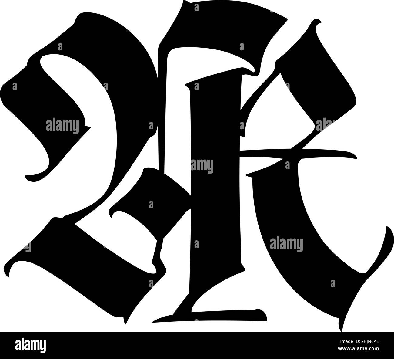 Buchstabe M, im gotischen Stil. Vektor. Alphabet. Das Symbol wird auf einem weißen Hintergrund. Kalligraphie und Schrift. Mittelalterlichen lateinischen Buchstaben. Logo Stock Vektor