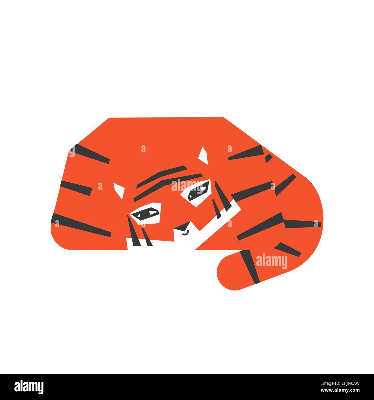 Vektor isolierte Illustration für Weihnachtsdekoration. Symbol des chinesischen Neujahrs 2022 - Jahr des Tigers. Er entspannt sich und versucht zu schlafen. Logo mit Schnitt Stock Vektor