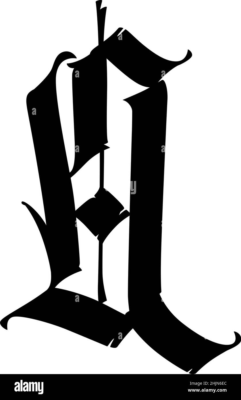 Der Buchstabe Q im gotischen Stil. Vektor. Altes Alphabet. Das Symbol ist auf weißem Hintergrund isoliert. Kalligraphischer, mittelalterlicher lateinischer Buchstabe. Logo für Th Stock Vektor