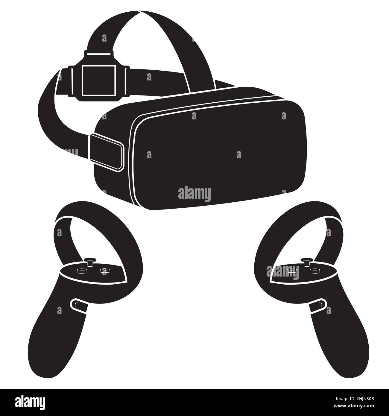 Virtual-Reality-Brille und Joystick isoliert auf weißem Hintergrund, schwarze Silhouette Stil-Symbol. Stock Vektor