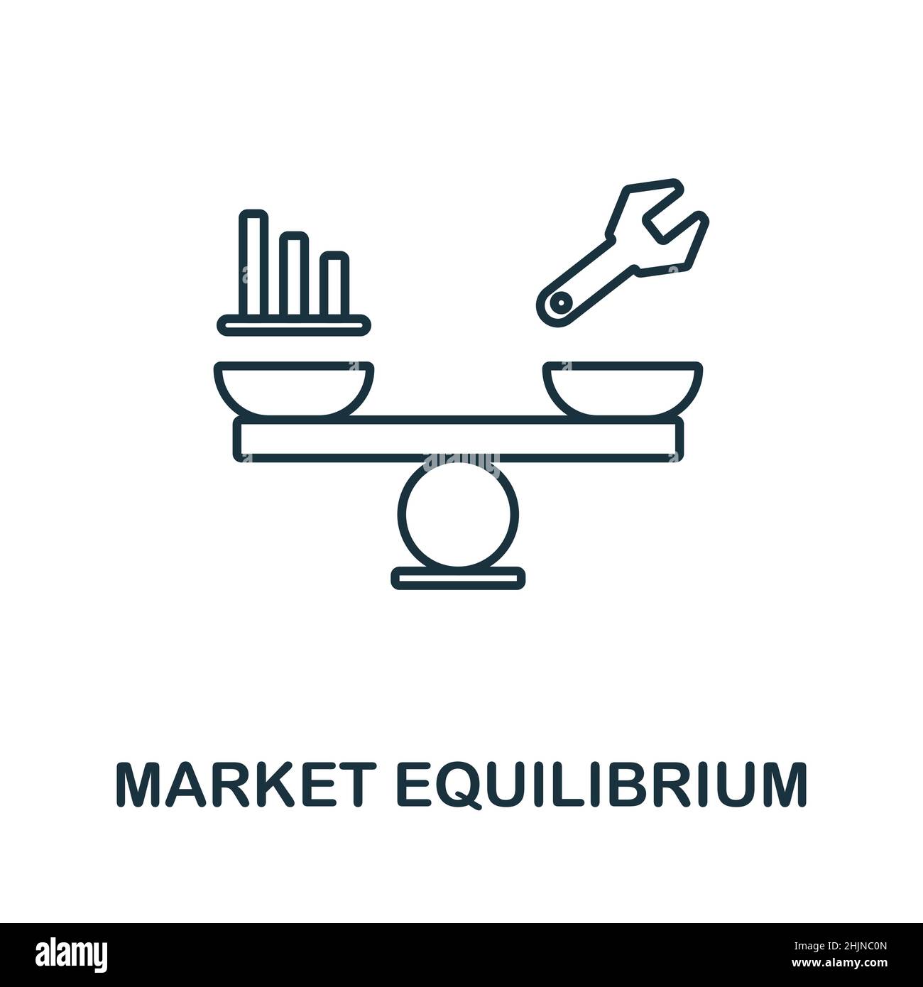 Symbol für Marktgleichgewicht. Linienelement aus der marktwirtschaftlichen Kollektion. Linear Market Equilibrium Symbol Zeichen für Web-Design, Infografiken und mehr. Stock Vektor