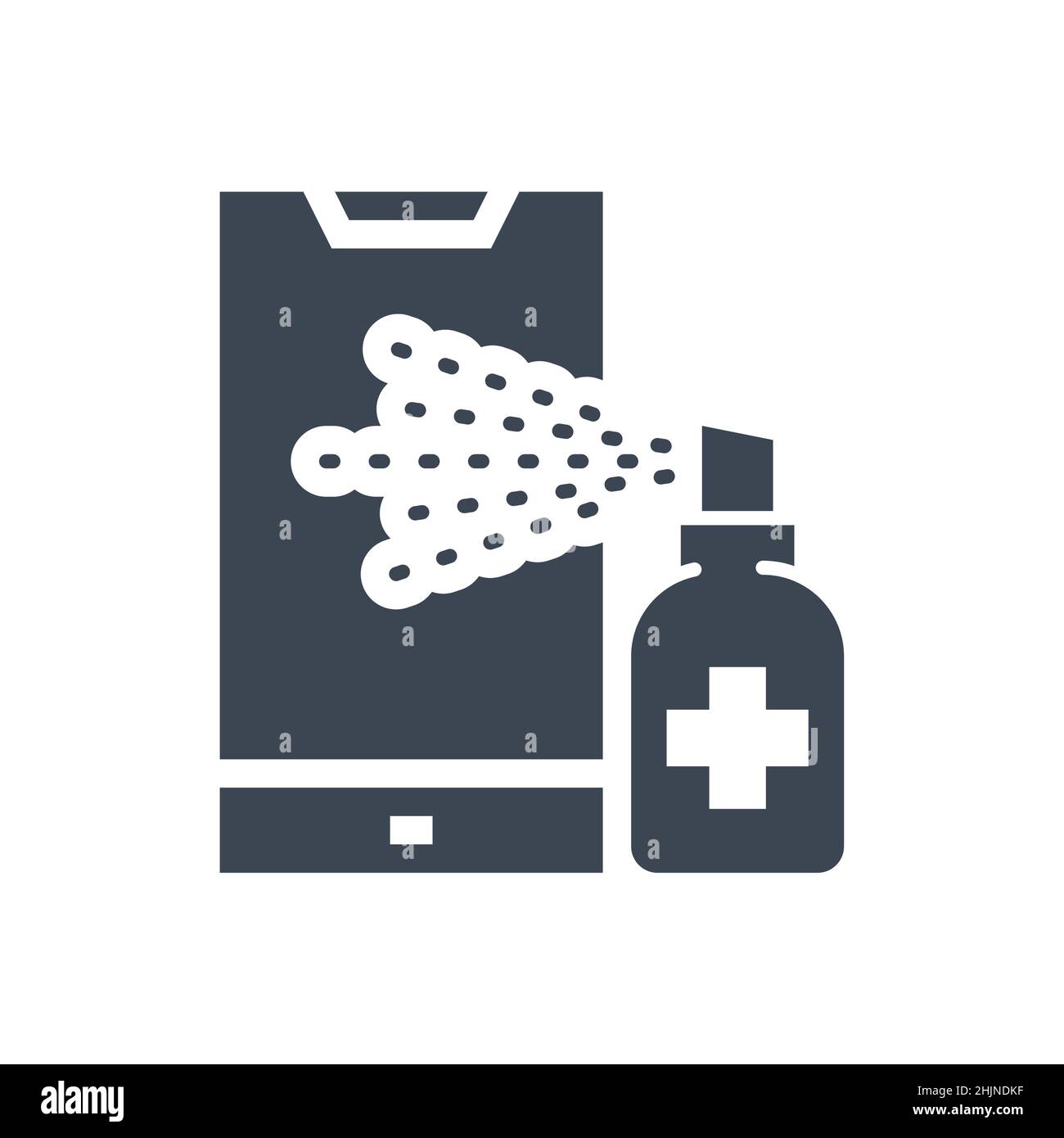 Smartphone-Desinfektion im Zusammenhang mit Vektor-Glyphen-Symbol Stock Vektor