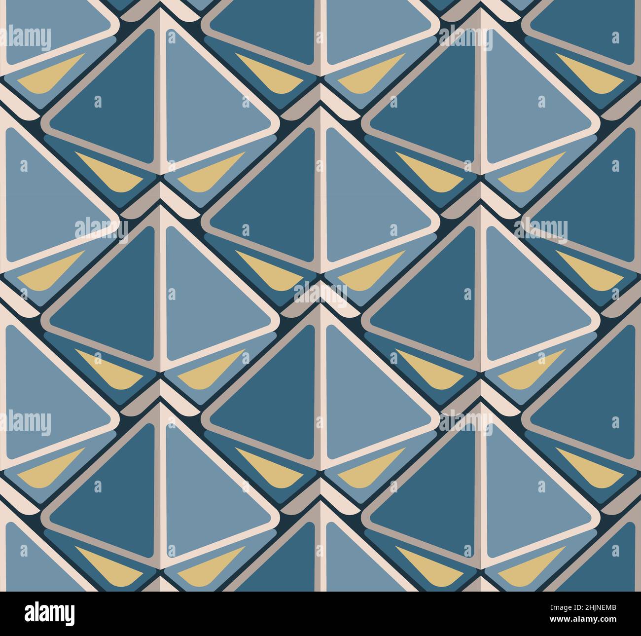 Dreieck blau beige nahtloses Muster als optische Illusion. Abstrakte Motten auf dunklem Hintergrund als Vektor-Illustration im modernen Stil Stock Vektor