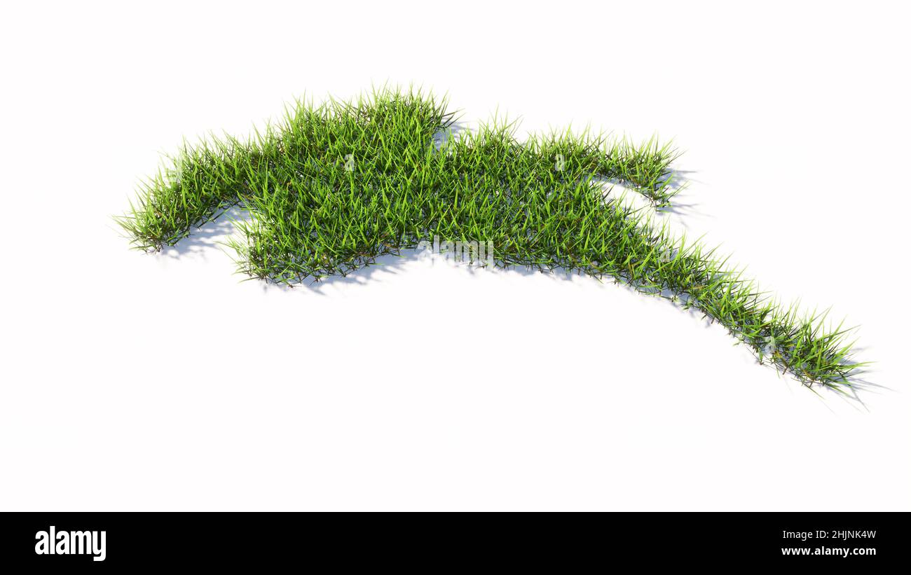 Konzept oder konzeptuelle grüne Sommer Rasen Gras Symbol Form isoliert weißen Hintergrund, Zeichen eines Pferdes Reiter. 3d-Illustration Metapher für Sport Stockfoto