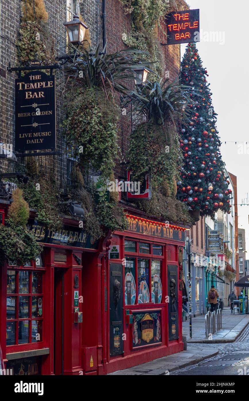 Morgen in der Temple Bar, berühmte irische Pubs, Temple Bar, Stadt- und Straßenfotografie, Dublin, Irland, Stockfoto