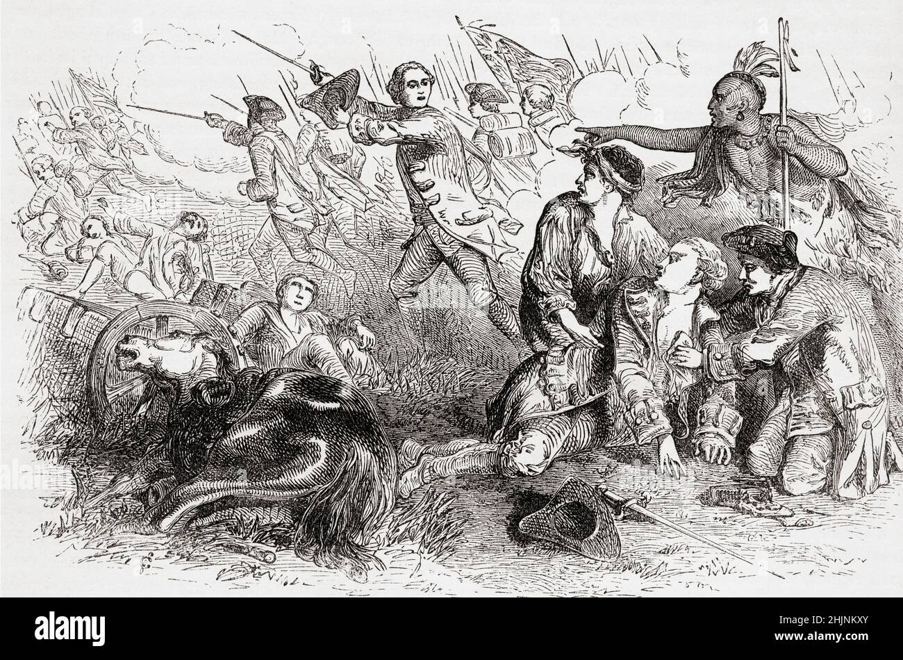 Der Tod von General Wolfe im Jahr 1759 in der Schlacht der Ebenen Abrahams, auch bekannt als die Schlacht von Quebec. James Wolfe, 1727 – 1759. Offizier der britischen Armee. Aus Cassells Illustrated History of England, veröffentlicht um 1890. Stockfoto