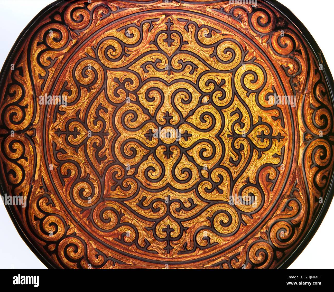 Flache Platte in chinesischem Lack Tixi Zeichnungen der Song-Dynastie 12th Jahrhundert Stockfoto