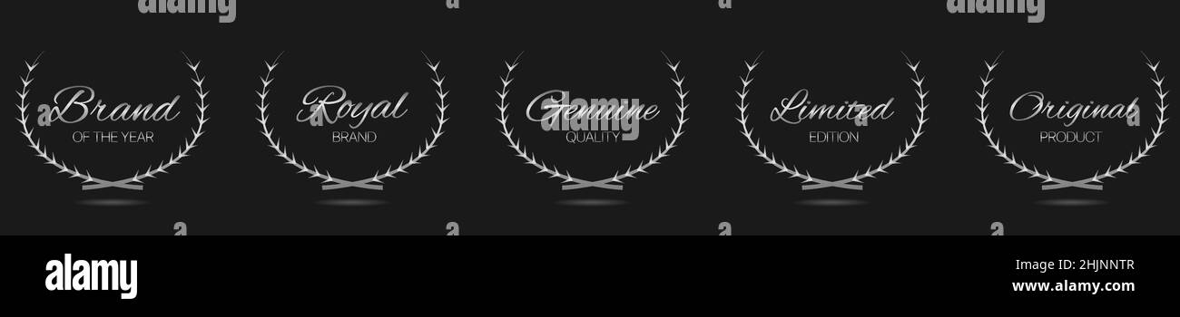 Royal Brand Silver Lorbeerkranz Label-Set Stock Vektor