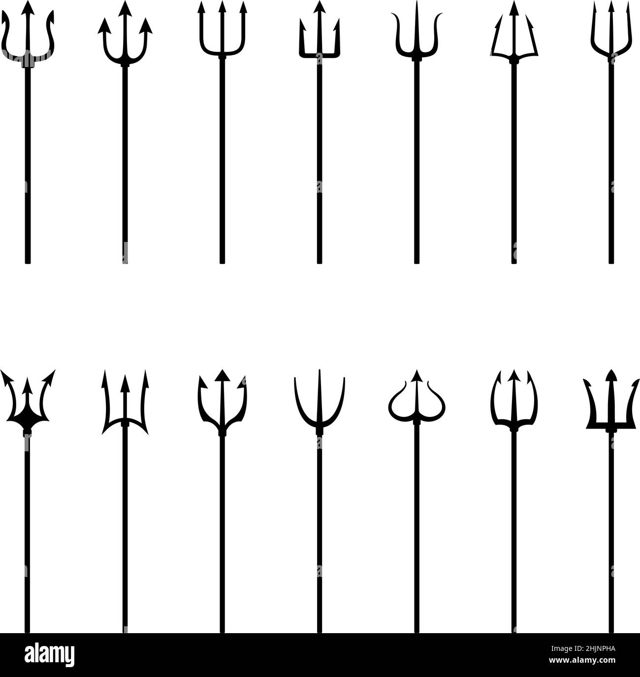 Set aus schwarzen Silhouetten von Tridenten, Vektorgrafik Stock Vektor