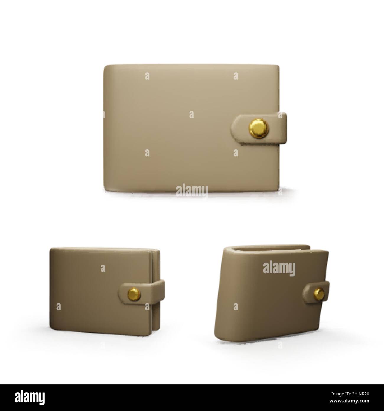 3D Leder Geldbörse Kollektion im Cartoon realistischen Stil. Vektordarstellung auf weißem Hintergrund isoliert Stock Vektor