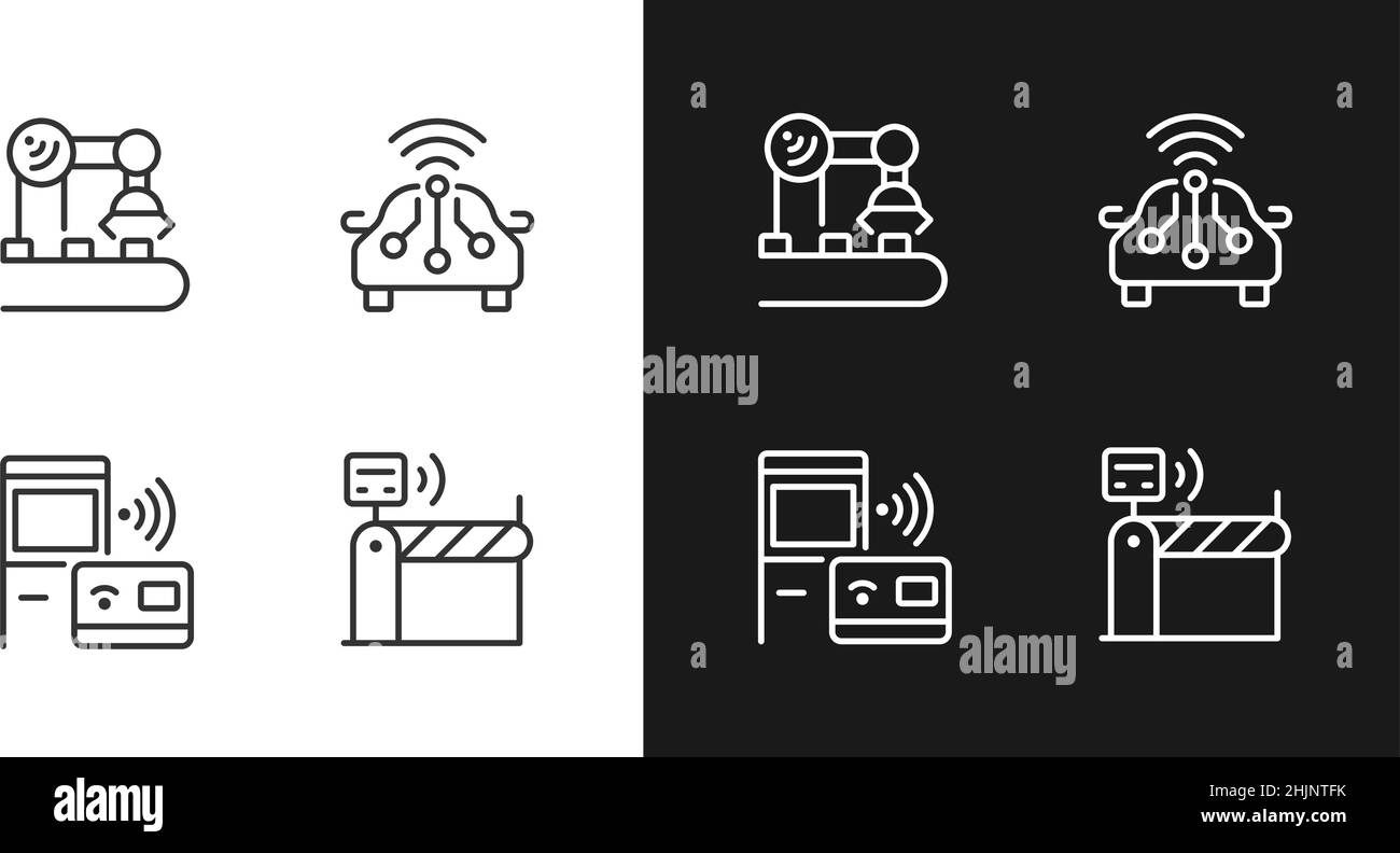 Wireless-Technologien Pixel perfekt hell und dunkel Thema Farbsymbole gesetzt Stock Vektor
