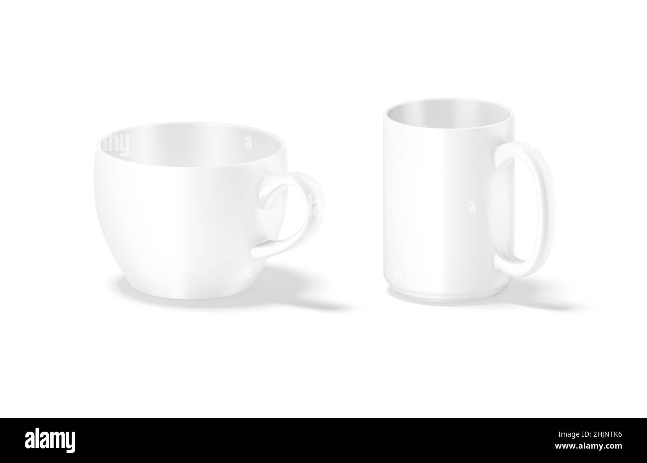 Blank Keramik 15oz Becher mit Griff Mockup Stand, Seitenansicht Stockfoto