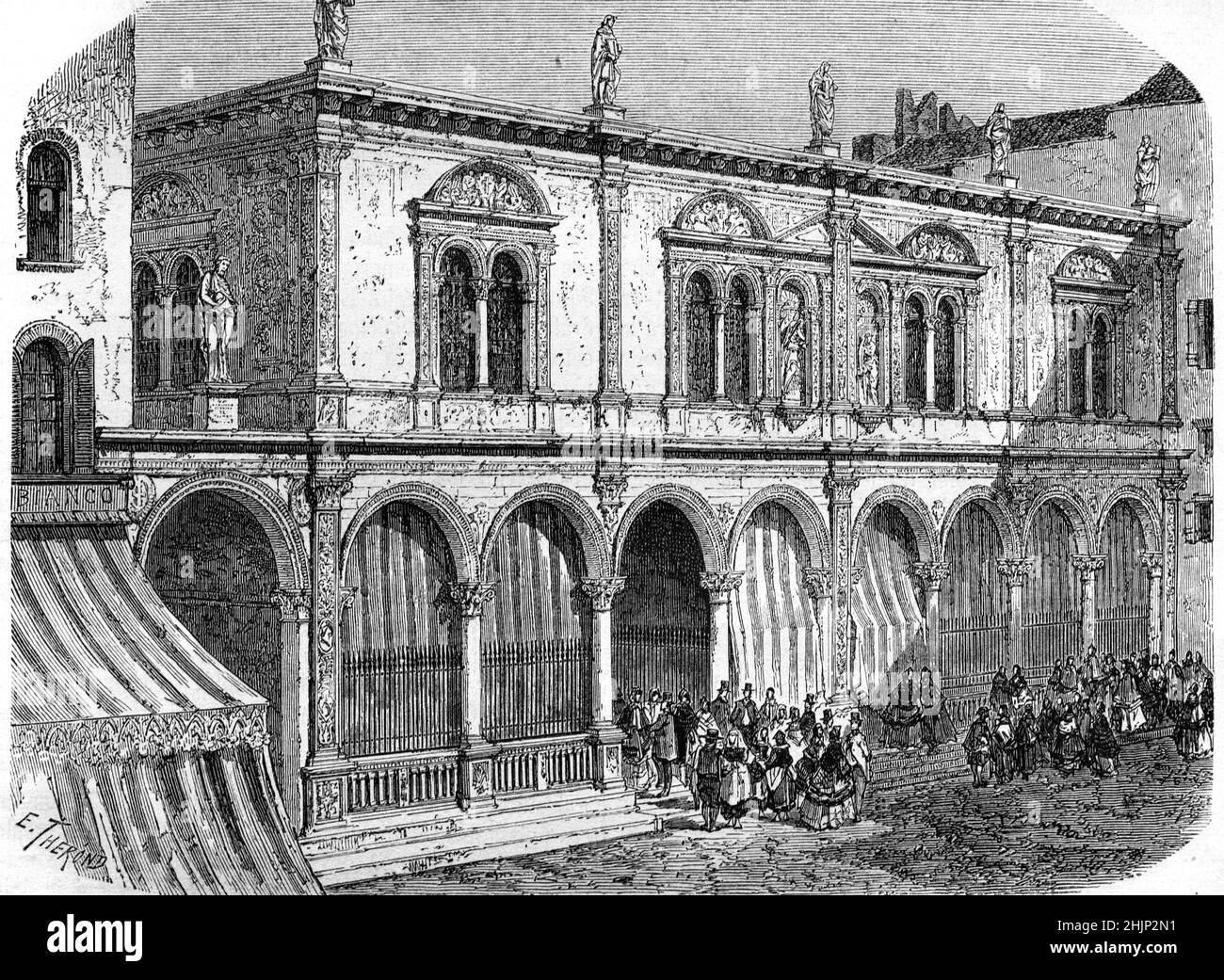 Palast oder Palazzo della Ragione in der Altstadt oder Altstadt von Verona Italien. Vintage Illustration oder Gravur 1865 Stockfoto