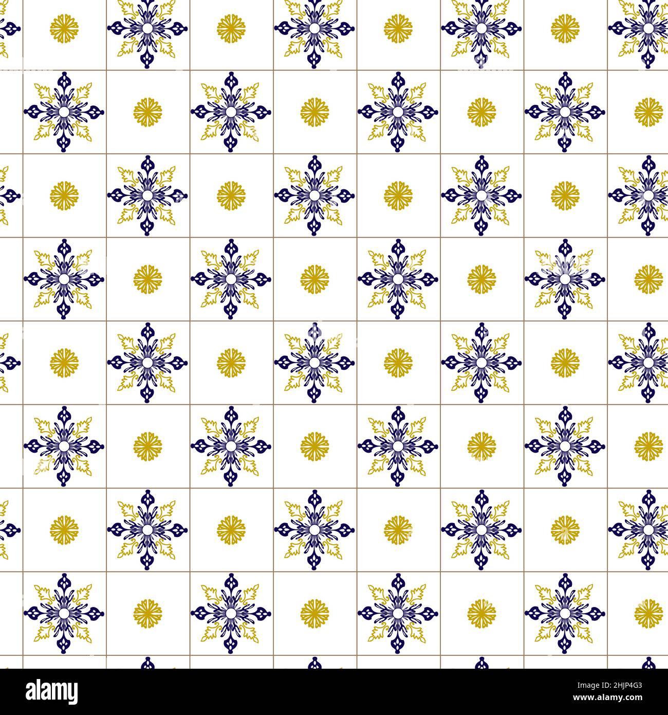 Azuleyo nahtlose Muster gelb und blau Ornament.Portugal geometrische Keramik. Stock Vektor