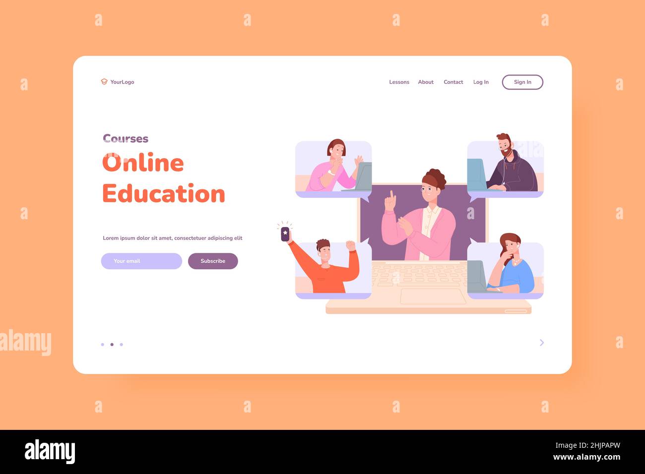 Online-Schulungen über Kopfhörer. ELearning auf Laptop, Studenten studieren am Lehrer Computer, virtuelle Bildung Streaming pc Lektion Universitätsjob, Vektor-Illustration. E-Learning-Online-Schulung am Computer Stock Vektor