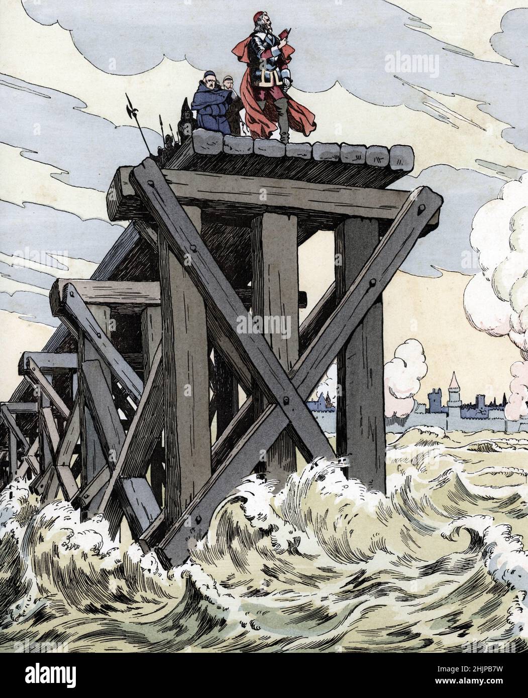 'Representation du Siege de la Rochelle par le Cardinal Armand-Jean du Plessis duc de Richelieu (1585-1642) 1627-1628 (Kardinal Richelieu Belagerer von La Rochelle Ergebnis eines Krieges zwischen den französischen königlichen Truppen von Ludwig XIII von Frankreich Und die Hugenotten von La Rochelle im Jahr 1627 1628) Llustration de Job (1858-1931) tiree de 'les mots historiques du Pays de France' 1896 Collection privee Stockfoto