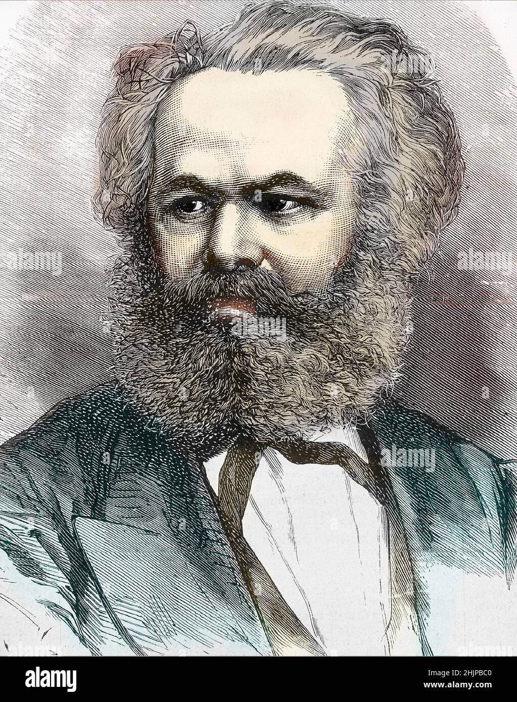 Portrait de Karl Marx (1818-1883), Philosophie et theoricien politique allemand' Portrait of Karl (Carl or Carlo) Marx Deutscher Historiker, Ökonom und Revolutionär - Gravure du 19eme siecle Collection privee Stockfoto