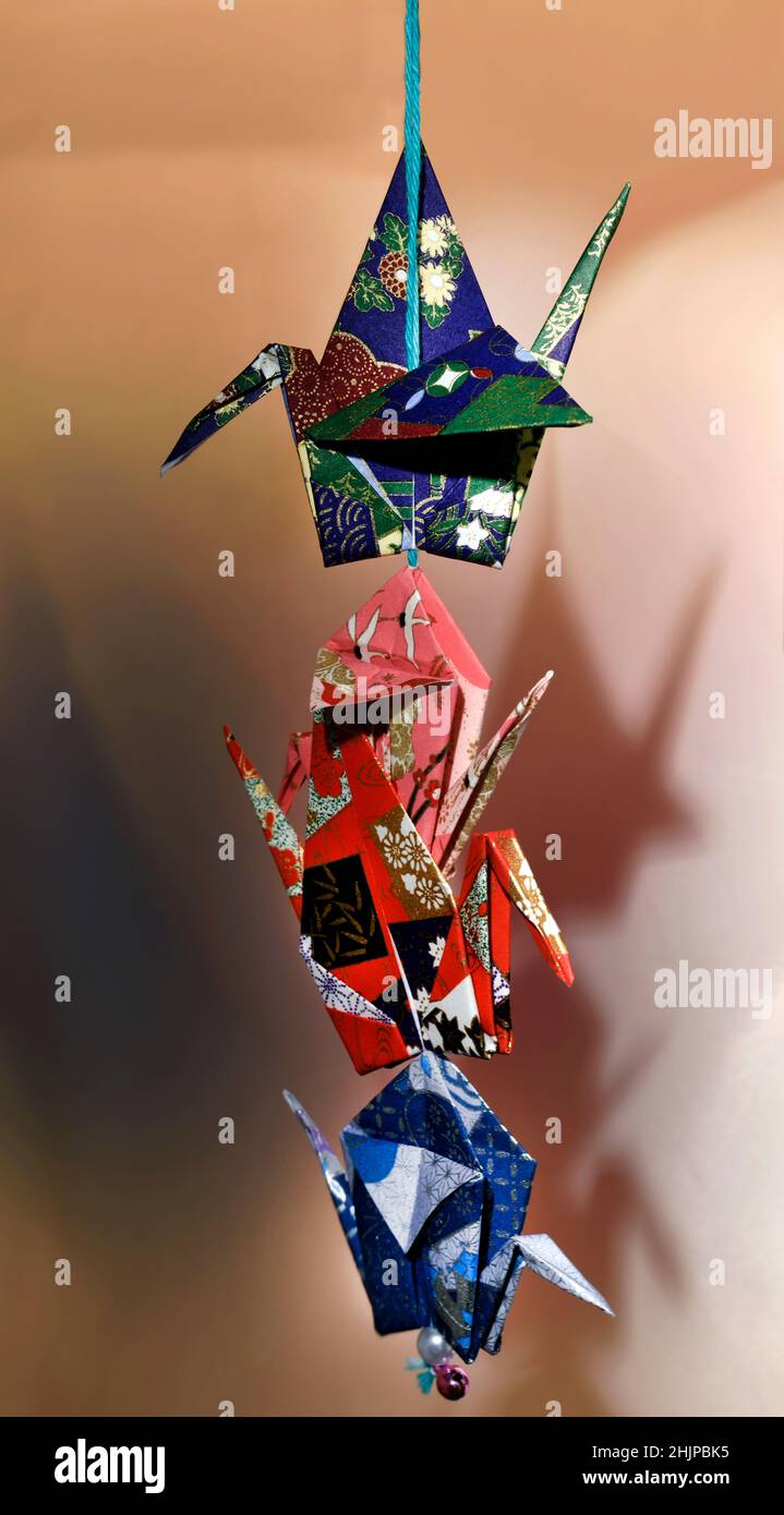 Origami Kranich Vögel Stockfoto
