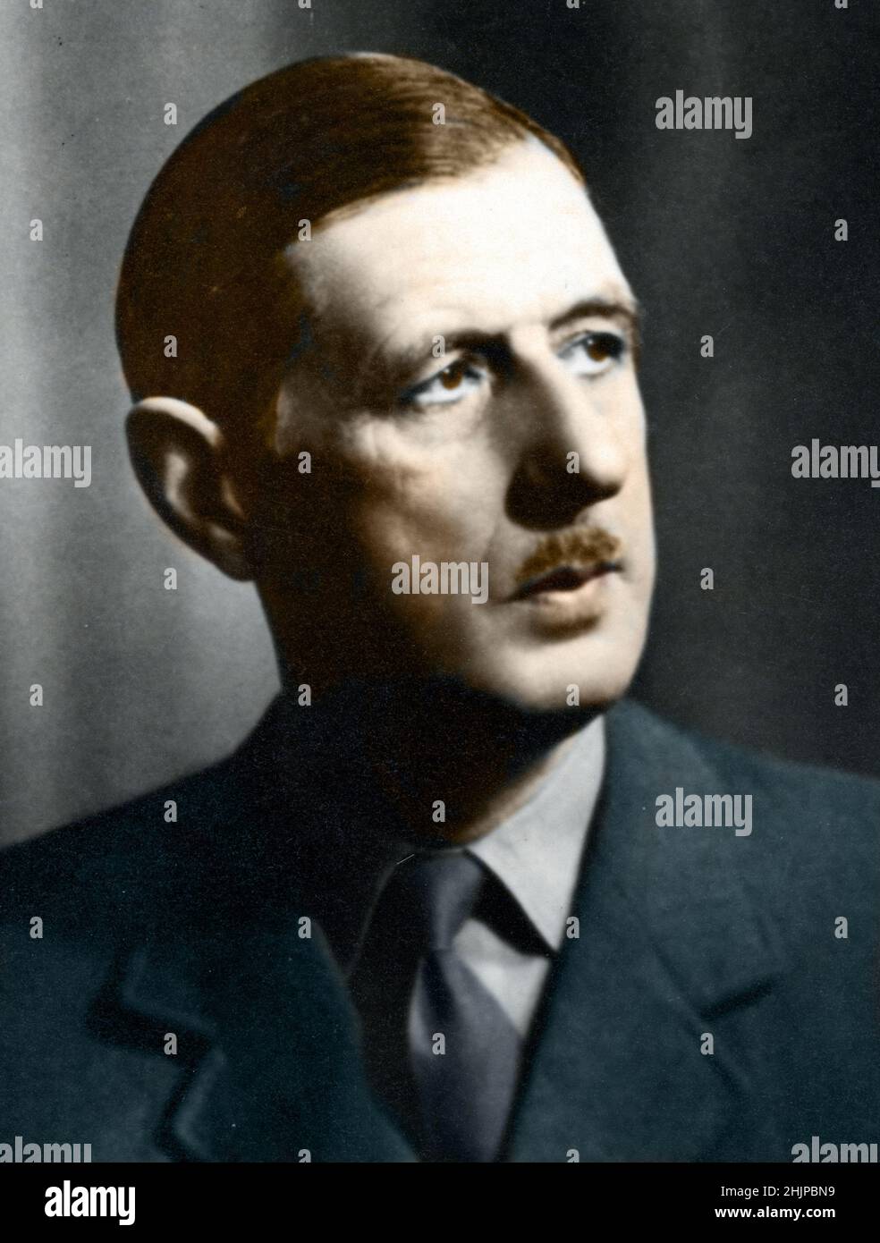 Portrait de Charles de Gaulle ou le General de Gaulle (1890-1970) militaire, resistent, homme d'Etet et ecrivain francais - Photographie anonyme - annees 1940 Collection privee Stockfoto