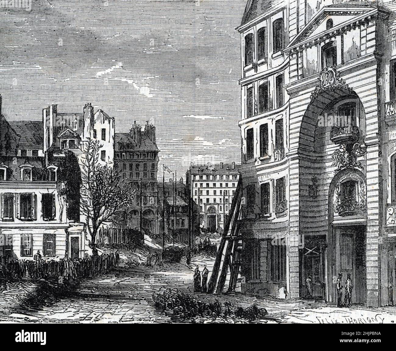 Vue de la cour du Dragon a Paris, rue de Rennes, 6eme Arrondissement entre la rue du Dragon et la rue de rennes - Gravure tiree de 'Paris-a-travers-les-siecles' de Genouillac Collection privee Stockfoto