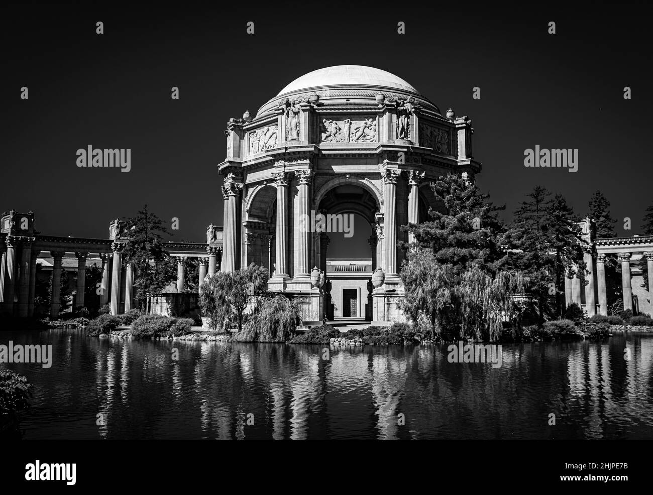 Graustufen des San Francisco Palace of Fine Arts Stockfoto
