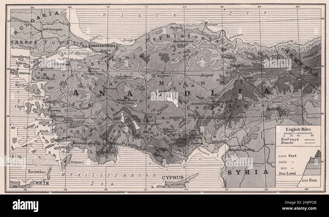 Die große Hochebene Anatoliens, zwischen Europa und Asien. Türkei (Karte 1923) Stockfoto