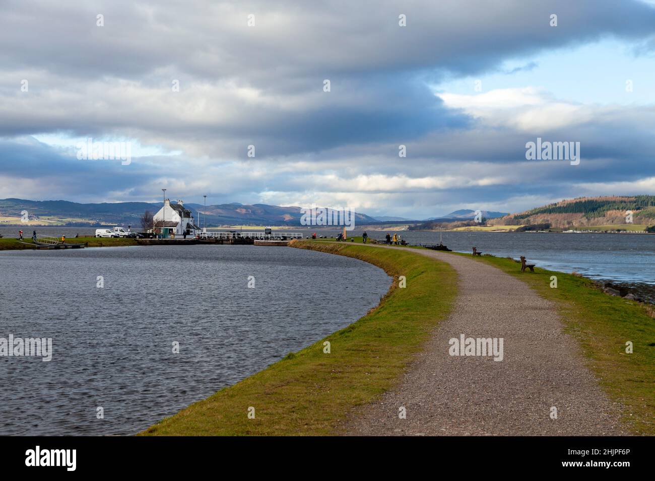Sea Lock House am Ende des Caledonian Canal in Inverness Stockfoto