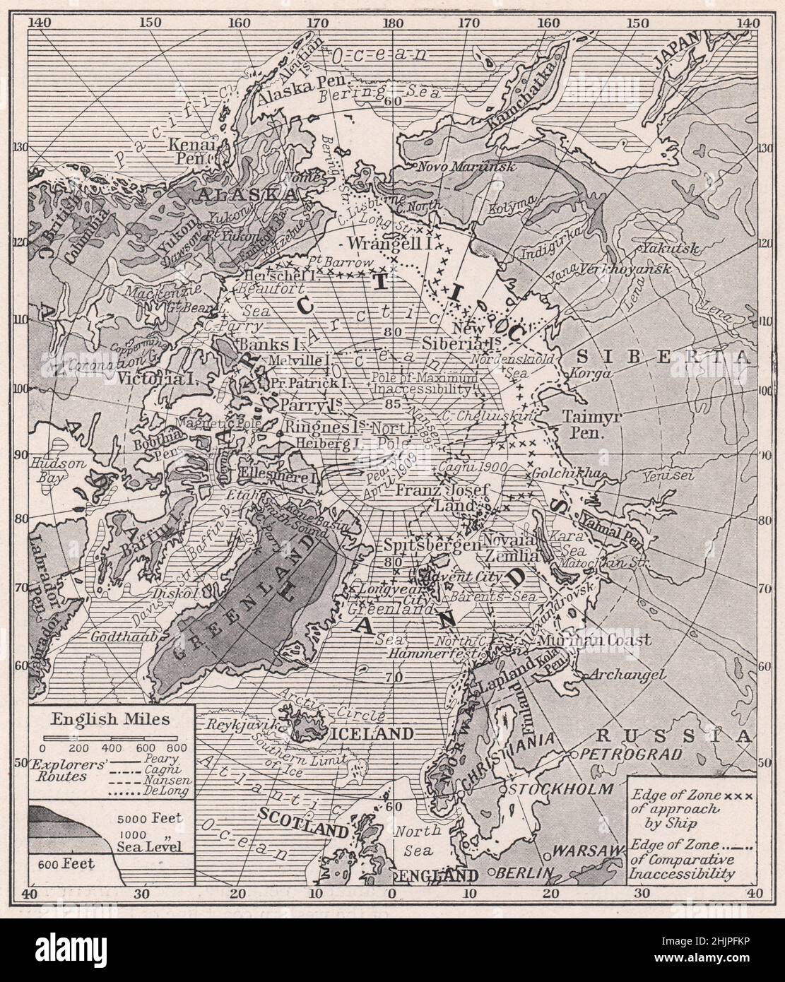 Die großen Landmassen des arktischen Kreises. Arktis (Karte 1923) Stockfoto