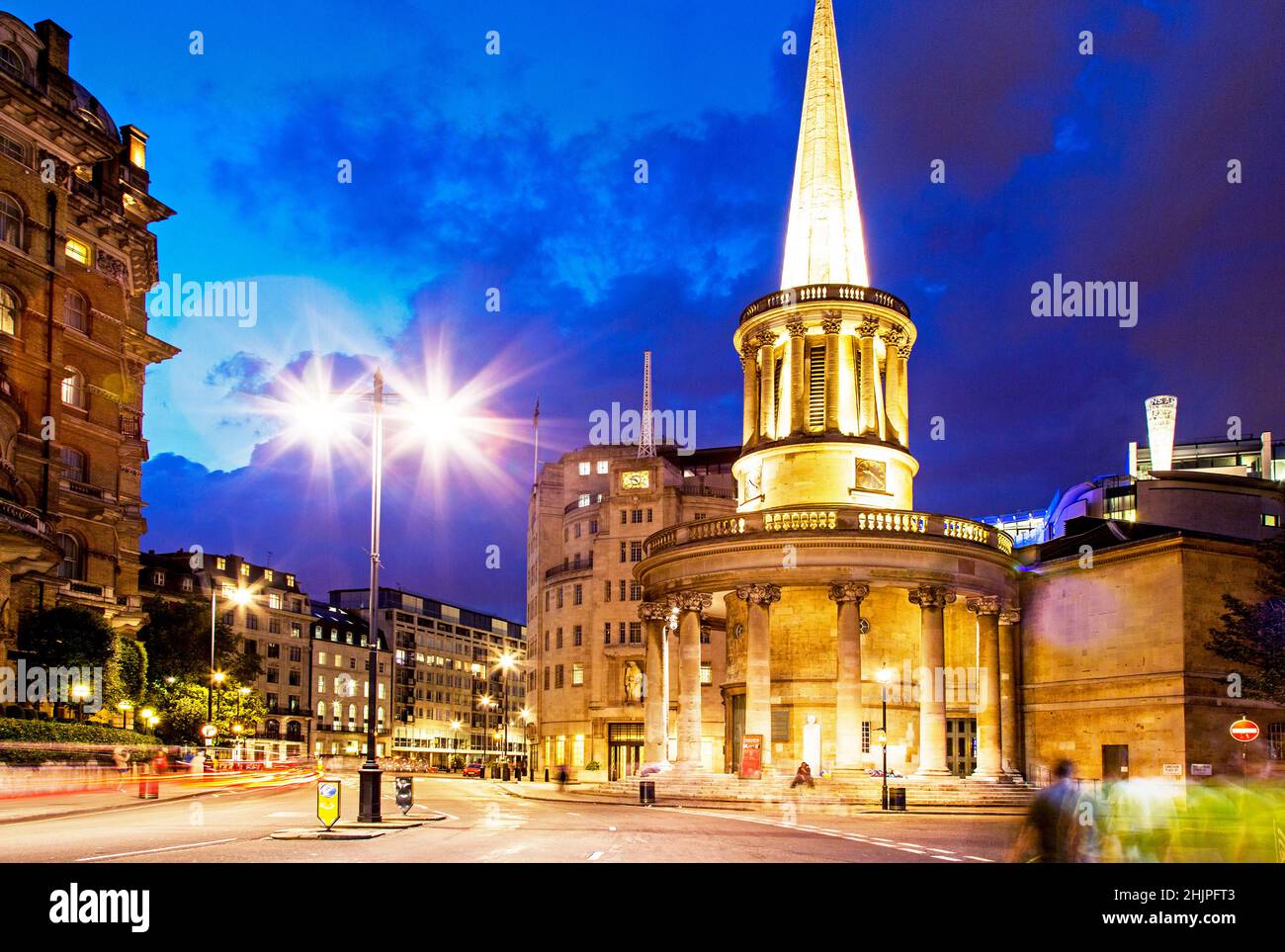 All Souls Church Langham Place Regent Street Nacht London UK Stockfoto