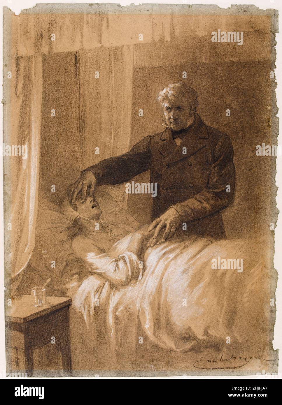 Tod von Fantine Er schloss die Augen, Illustration von Émile Bayard für die Eugène Hugues-Ausgabe von Victor Hugos Roman, Les Miserables, 1st. Teil, 'Fantine', Stockfoto