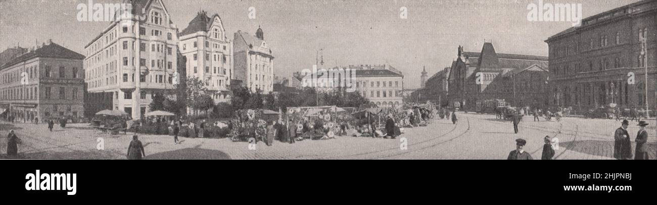 Mit Blick auf den zentralen Marktplatz, mit einem Blick auf das Zollhaus auf der rechten Seite. Ungarn. Budapest (1923) Stockfoto