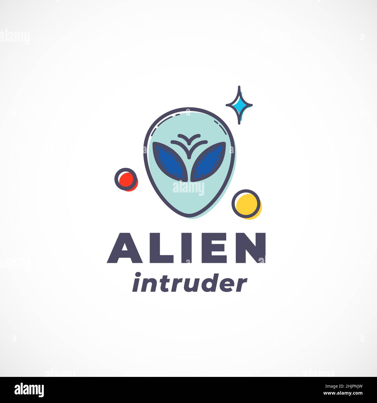 Alien Intruder Abstract Vector Sign, Symbol, Logo Template. Umreißen Sie das extraterrestrische Creature Face Silhouette mit moderner Typografie. Science Fiction Stock Vektor